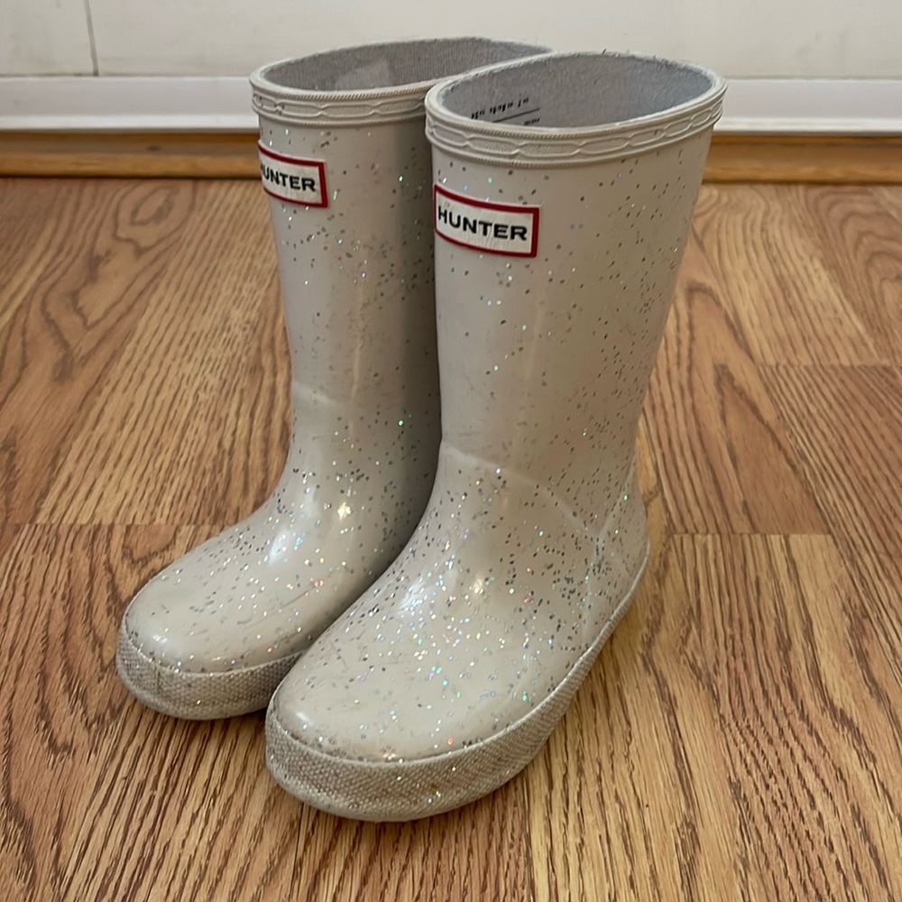 Hunter First Rain Boots Little Kids Girls Ivory White Glitter US 9 UK 7 EU 24
